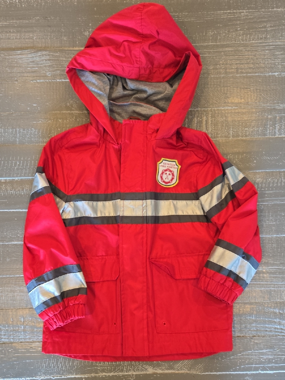 Carter's Bright Red Hooded Rain Jacket with Reflective Stripes